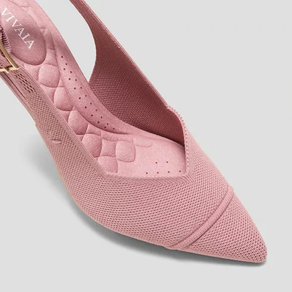 Pointed Slingback Kitten Heel Sandals in Dusty Pink - Picture 4 of 5